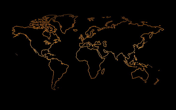 オレンジ、世界、黒背景、世界地図、 HDデスクトップの壁紙