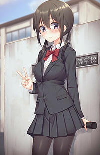anime, anime girls, school uniform, original characters, schoolgirl, HD wallpaper HD wallpaper