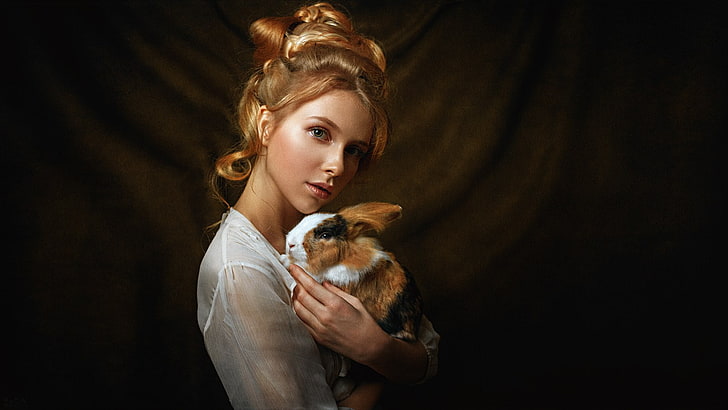 여성, 모델, Georgy Chernyadyev, 토끼, 동물, HD 배경 화면