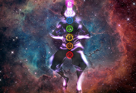 carta da parati digitale a sette elementi, Avatar: The Last Airbender, Aang, spazio, stelle, chakra, Sfondo HD HD wallpaper