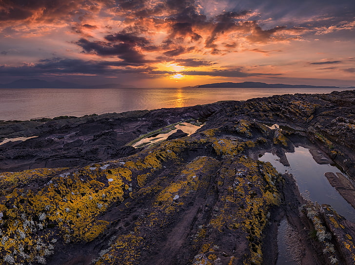 Shore, Europe, United Kingdom, View, Travel, Nature, Beautiful, Landscape, Sunset, Scenery, Shore, Scene, Island, Photography, Scotland, Rocks, Seaside, Outdoor, Panoramic, Isle, Photo, panorama, Vacation, Lichens, Scottish, seashore, places, visit, canon6d, ayrshire, firthofclyde, arran, isleofarran, GreatCumbrae, Great Cumbrae, NorthAyrshire, Portencross, Little Cumbrae, Firth of Clyde, HD wallpaper