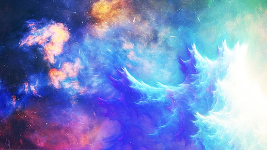 papel de parede digital de nuvens azuis, vermelhas e brancas, fractal, arte digital, resumo, DeviantArt, ciano, azul, violeta, HD papel de parede HD wallpaper