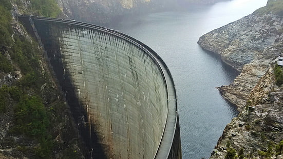 hydro dam, dam, river, tasmania, australia, hydro electric dam, gordon dam, gordon river dam, gordon river, nature, HD wallpaper HD wallpaper