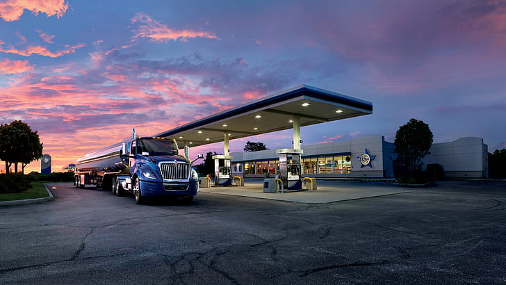 المركبات والشاحنات ومحطات الوقود والمركبات، خلفية HD