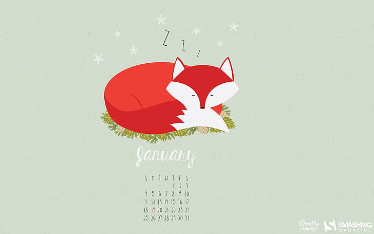 Rest Up For The New Year-January 2015 Calendar Wal.., January fox calendar illustration, HD wallpaper