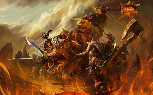 Warcraft, Deathwing, Garrosh Hellscream, King Varian Wrynn, video games, World of Warcraft, HD wallpaper HD wallpaper