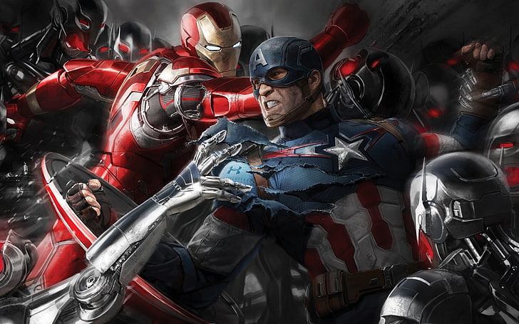 Иллюстрация «Капитан-американец» и «Железный человек», «Железный человек», «Капитан Америка», «Мстители», «Мстители»: Эра Альтрона, комиксы «Marvel», комиксы, HD обои