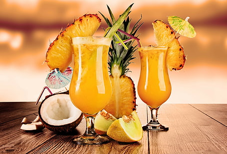 Kokosnuss, Eis, Cocktails, Obst, Melone, Ananas, Saft, HD-Hintergrundbild HD wallpaper