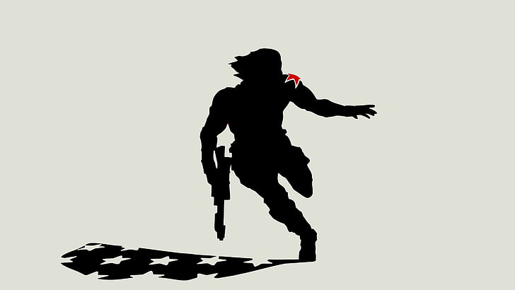 homme tenant une illustration de l'arme à feu, Captain America: Le Soldat de l'hiver, Bucky Barnes, Captain America, Sebastian Stan, minimalisme, oeuvre d'art, Fond d'écran HD