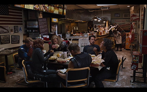 Kadr z filmu Avengers, Avengers, Hawkeye, Thor, Bruce Banner, Czarna Wdowa, Clint Barton, Steve Rogers, Tony Stark, Tapety HD HD wallpaper