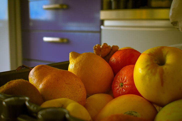 фрукты, красочные, лимоны, апельсин (фрукты), яблоки, HD обои
