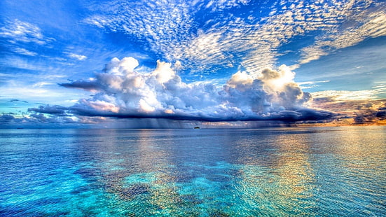 มหาสมุทรน้ำใสสีฟ้ากับเมฆขาวคอมพิวเตอร์วอลล์เปเปอร์ HD สำหรับเดสก์ท็อป 3840 × 2160, วอลล์เปเปอร์ HD HD wallpaper