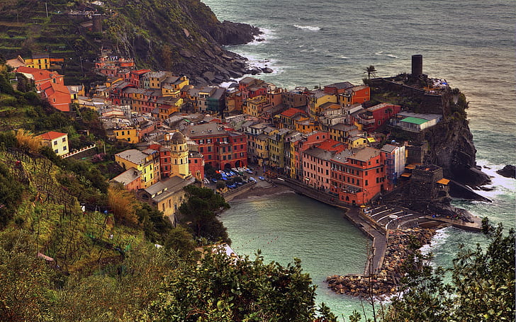 Manarola, Cinque Terre, Italy, houses, Ligurian sea, coast, Manarola, Cinque, Terre, Italy, Houses, Ligurian, Sea, Coast, HD wallpaper