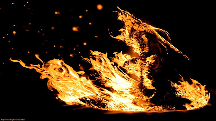 burning wood, Dark Souls, fire, video games, HD wallpaper