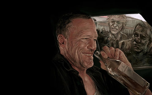 The Walking Dead персонаж цифровых обоев, зомби, The Walking Dead, бутылки, рисунок, HD обои HD wallpaper