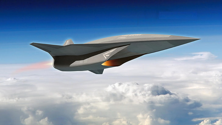 gray stealth plane above the clouds, SR-72, Lockheed, Hypersonic Unmanned Reconnaissance Aircraft, Darpa, future aircraft, jet, plane, aircraft, U.S. Air Force, HD wallpaper