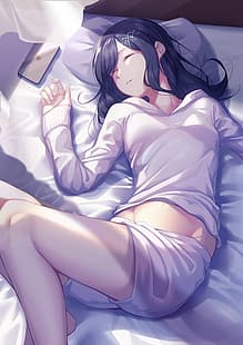 anime kızlar, kapalı gözler, sırt üstü yatarken, dikey, HD masaüstü duvar kağıdı HD wallpaper