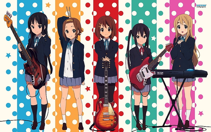 K-ON!, Akiyama Mio, Hirasawa Yui, Nakano Azusa, Tainaka Ritsu, Kotobuki Tsumugi, anime girls, anime, HD wallpaper