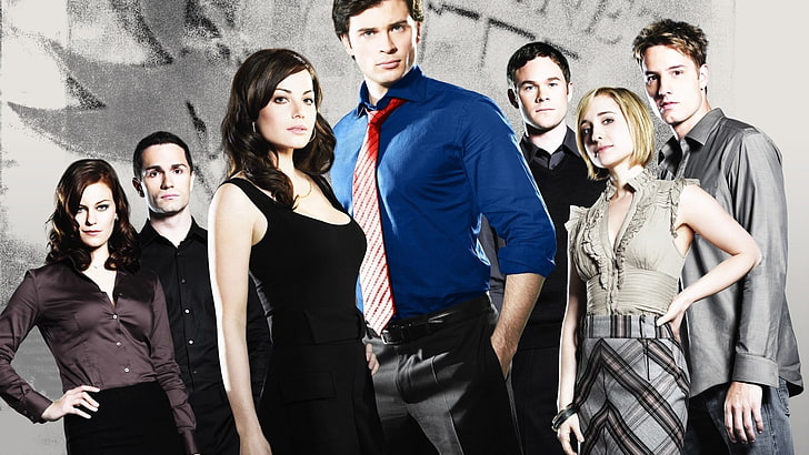 men's blue dress shirt, Smallville, Clark Kent, Lois Lane, Green Arrow, Tess Mercer, Chloe Sullivan, Allison Mack, Tom Welling, Erica Durance, HD wallpaper