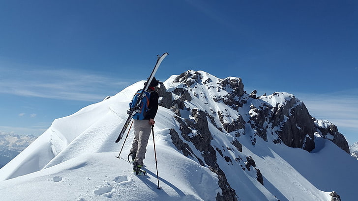 Sports, Mountaineering, Alps, Climbing, Mountain, Nature, Snow, Sport, Winter, HD wallpaper