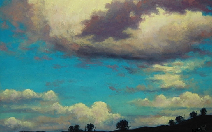 السحب البيضاء ، اللوحة ، السماء ، فوانيس السماء، خلفية HD