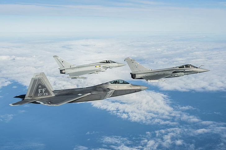 Dassault Rafale, Eurofighter Typhoon, Lockheed Martin F-22 Raptor, HD tapet