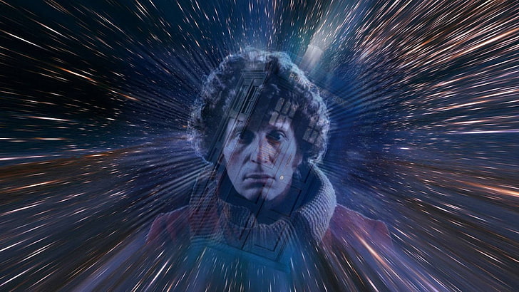 wajah manusia, Doctor Who, The Doctor, TARDIS, Tom Baker, luar angkasa, Wallpaper HD
