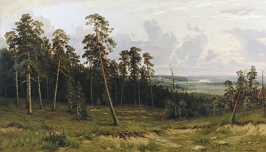forest, trees, landscape, oil, picture, canvas, The Edge Of The Forest, Ivan Shishkin, HD wallpaper HD wallpaper