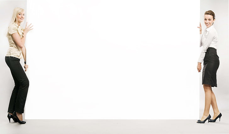 rectangular white board, girl, banner, white background, HD wallpaper