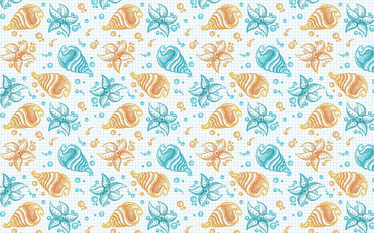 Texture, pattern, shell, orange, summer, paper, white, blue, HD wallpaper