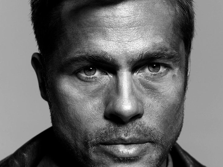 Brad Pitt, actor, men, monochrome, portrait, HD wallpaper