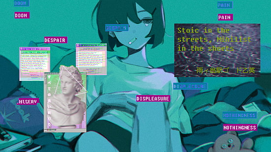  vaporwave, anime girls, philosophy, stoicism, nihilism, HD wallpaper HD wallpaper