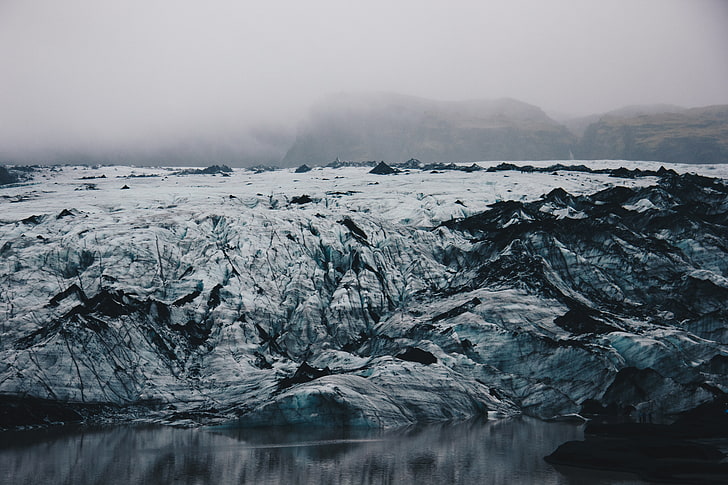 pico cubierto de nieve, islandia, témpanos de hielo, hielo, orilla, Fondo de pantalla HD