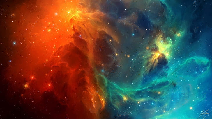 성운, 오렌지, 별, 파랑, 갤럭시, 우주, HD 배경 화면