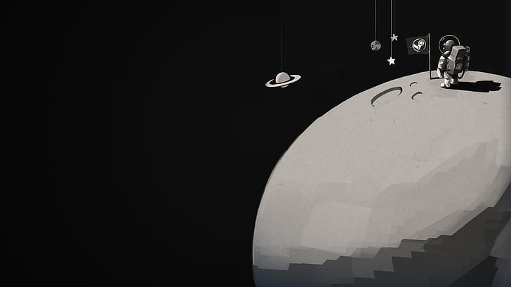 space, black background, artwork, Steam (software), HD wallpaper