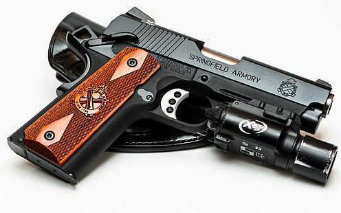 ปืนพกกึ่งอัตโนมัติสีดำ, อาวุธ, คลังแสงสปริงฟิลด์ 1911 ปืนพก, ปืน, ปืนพก, ปืนพก, อาวุธ, วอลล์เปเปอร์ HD HD wallpaper