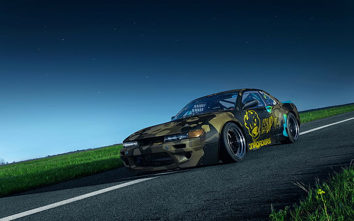 Nissan, Nissan S13, nissan silvia, Nissan Silvia S13, S13, Silvia S13, JDM, JDM Lifestyle, Japanese cars, Norway, Stance, photography, airport, planes, evening, stars, Work Wheels, Japan, HD wallpaper
