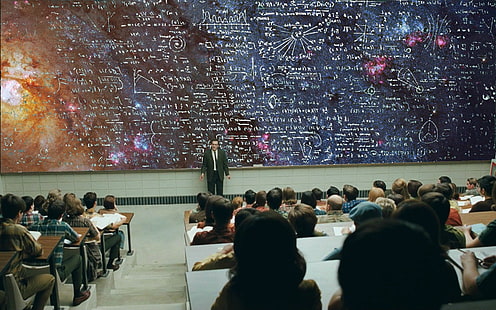 A Serious Man, Blackboard, Blackboard, matematik, nebulosa, fysik, naturvetenskap, rymden, Studenter, universum, universitet, HD tapet HD wallpaper