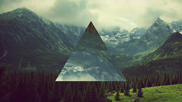 青い丘と緑の木、風景写真山脈、風景、三角形、ポリスケープ、 HDデスクトップの壁紙