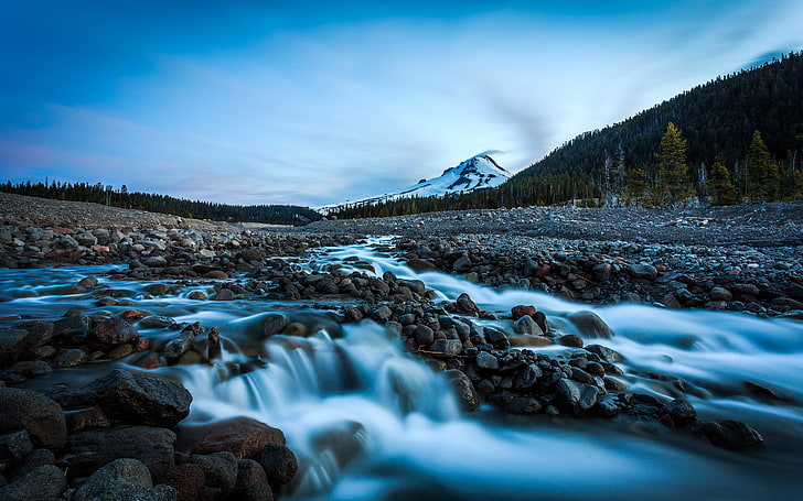 แม่น้ำหินภูมิทัศน์ป่าภูเขาโอเรกอนธรรมชาติน้ำ, วอลล์เปเปอร์ HD