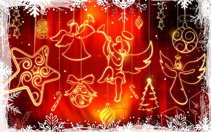 Noel Aydınlatma, bayramlar, yılbaşı, beyaz, altın, aydınlatma, melek, dekorasyon, noel, kış, 3d ve soyut, HD masaüstü duvar kağıdı