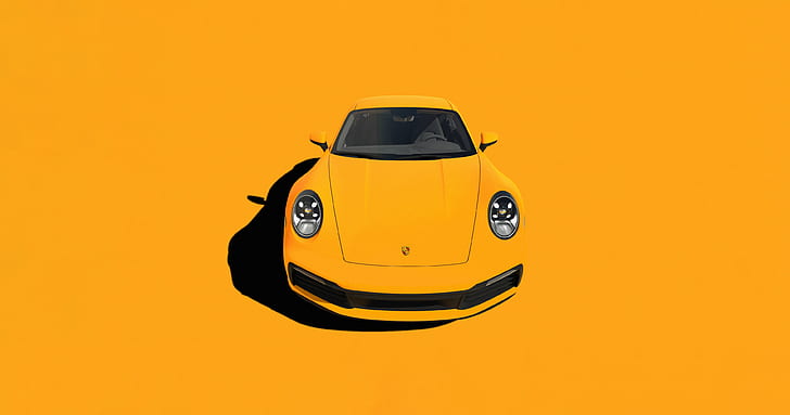 Porsche, coche, obra de arte, fondo amarillo, vehículo, Fondo de pantalla HD
