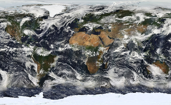 Спутниковая карта мира, иллюстрация формирования облаков, Путешествия, Карты, Спутник, Мир, HD обои