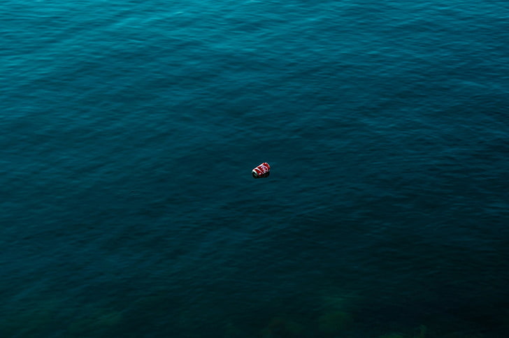 barco vermelho, lata, coca-cola, mar, HD papel de parede
