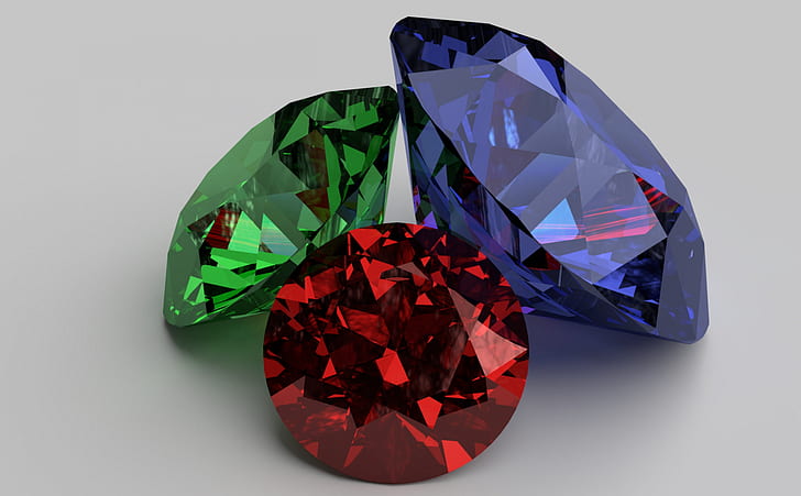 Алмаз, Художественный, 3D, Синий, Красочный, Зеленый, Фон, Макрос, Драгоценные, Бриллианты, 3D-модель, HD обои