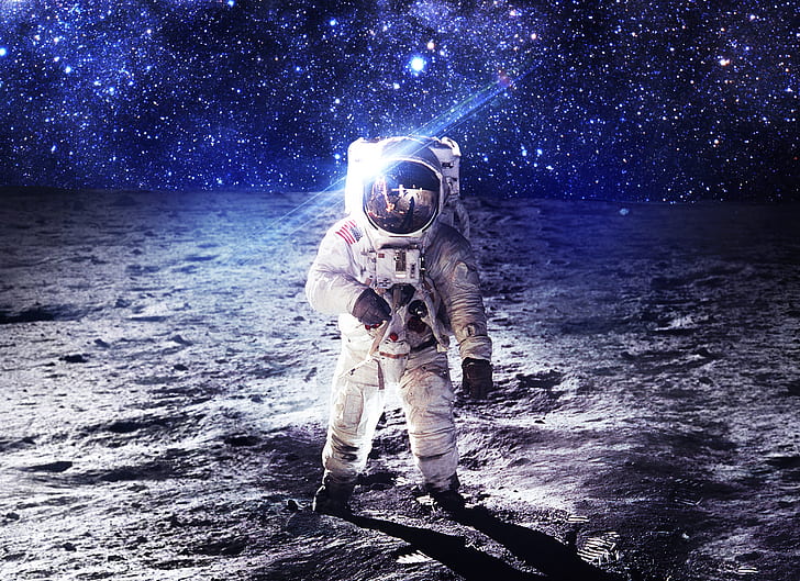Nave espacial, Lua, Astronauta, 4K, NASA, HD papel de parede