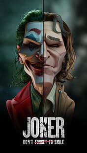 Джокер (Фильм 2019), Джокер, улыбка, цифровое искусство, постер, юмор, зеленые волосы, лицо, макияж, Артур Флек, HD обои HD wallpaper