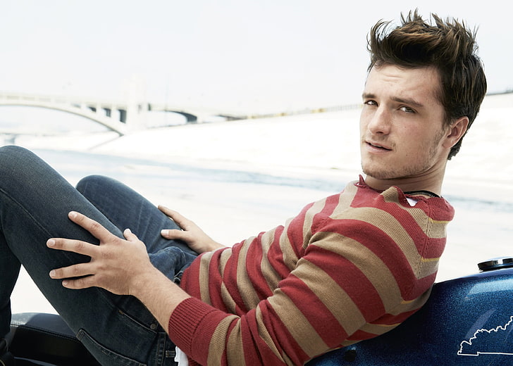 men's brown and red striped sweatshirt, josh hutcherson, actor, young, cute, HD wallpaper