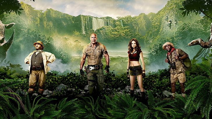 Jumanji 2 영화 포스터, Jumanji : 정글에 오신 것을 환영합니다., Jack Black, Kevin Hart, Dwayne Johnson, Karen Gillan, 8k, HD 배경 화면