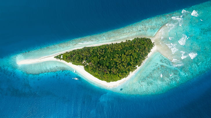 Въздушна фотография на Малдивските рибни острови, Пътуване, Острови, Отгоре, Изглед, Природа, Рай, Лято, Остров, Тропически, Въздушни, Малдиви, Ваканция, туризъм, чиста вода, DronePhotography, HD тапет
